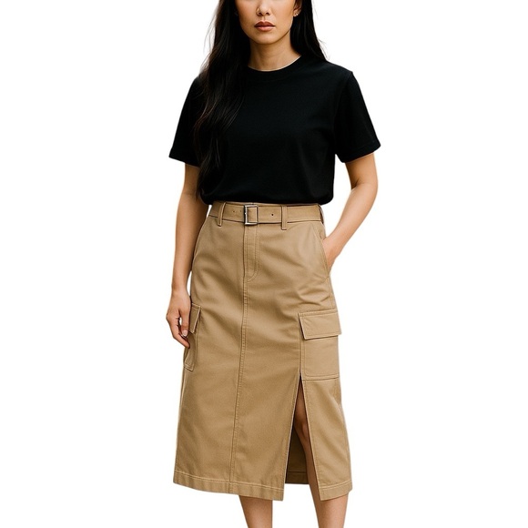 Juicy Couture Midi Length Nomad Brown Skirt W/Belt Size 27 NWT - Picture 1 of 10